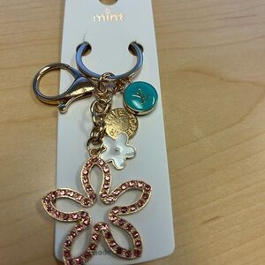 Mint Pink and Gold Flower Keychain